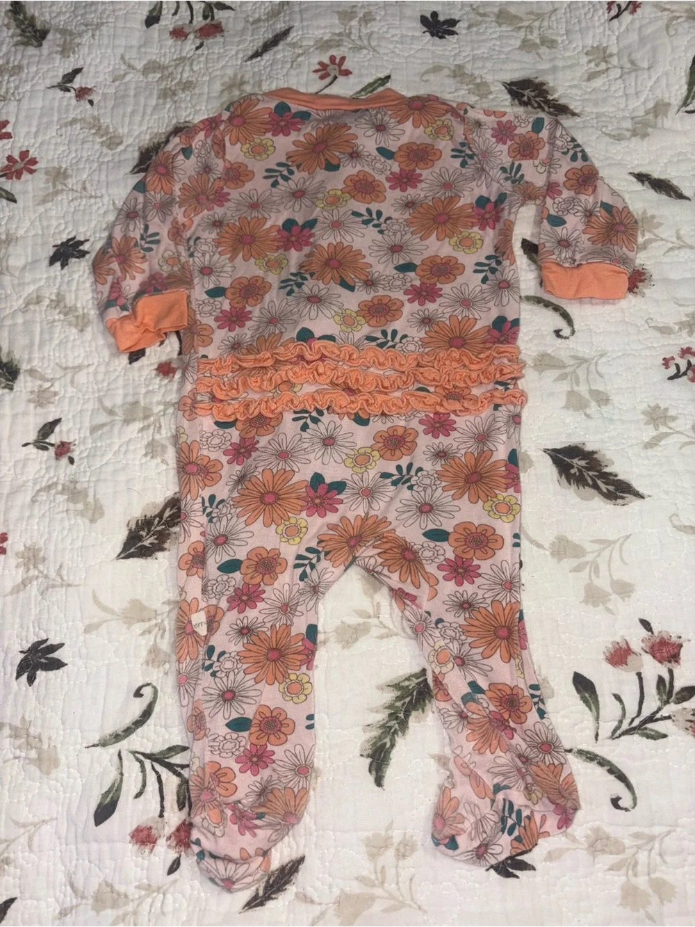 Milkberry Daisy Floral Ruffle Bamboo Footie Pajamas Baby Girl 0-3 months